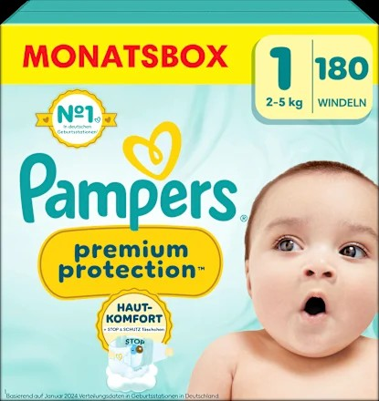 Windeln Premium Protection Gr.1 Newborn (2-5 kg), Halbmonatsbox, 180 St
