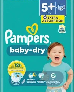 Windeln Baby Dry Gr. 5+ Junior Plus (12-17 kg), Big Pack, 50 St